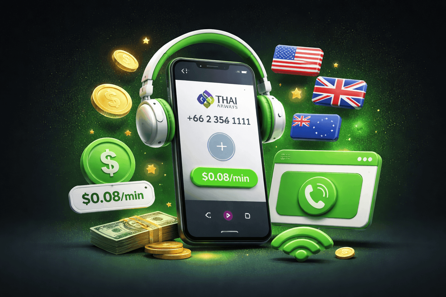 How to Call Thai Airways from the USA, UK, or Australia for Under $0.10/Min